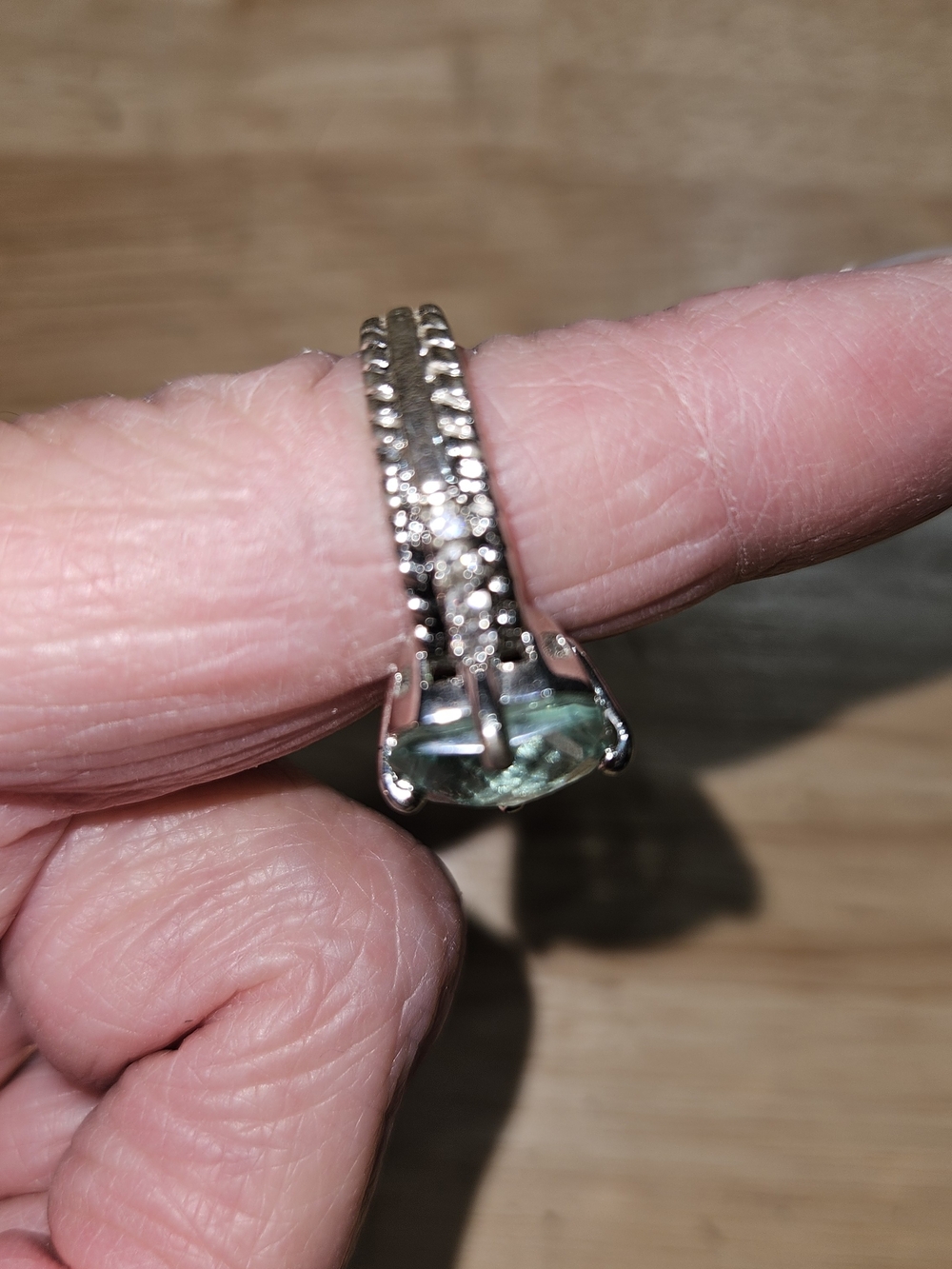Lia Sophia Light Green Stone Pavé Silver Ring